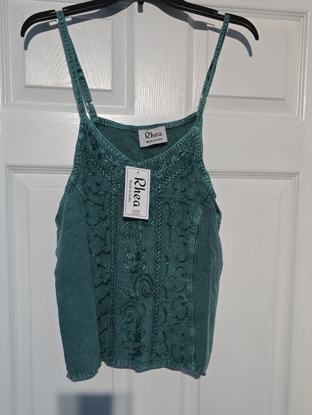 Teal Embroidered Spaghetti Strap Tank Top